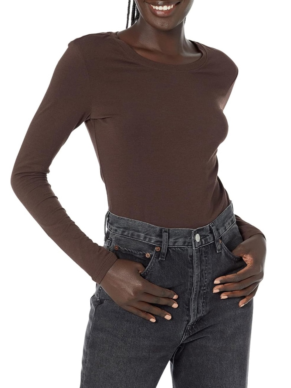 Amazon Essentials Women's Long-Sleeve Crew Neck Top - Dark Brown